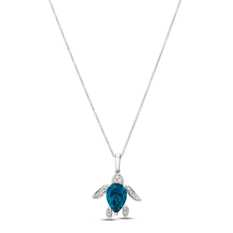 Le Vian Blue Topaz Sea Turtle Necklace 1/8 ct tw Diamonds Vanilla Gold Plated 18