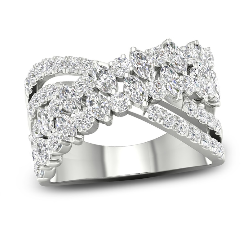 Diamond Crossover Ring 1-1/2 ct tw Round & Marquise-cut White Gold Plated