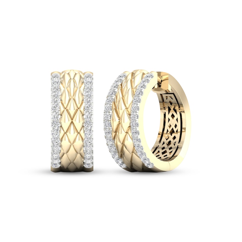 Diamond Edge Quilted Hoop Earrings 1/2 ct tw Round-cut Yellow Gold Plated