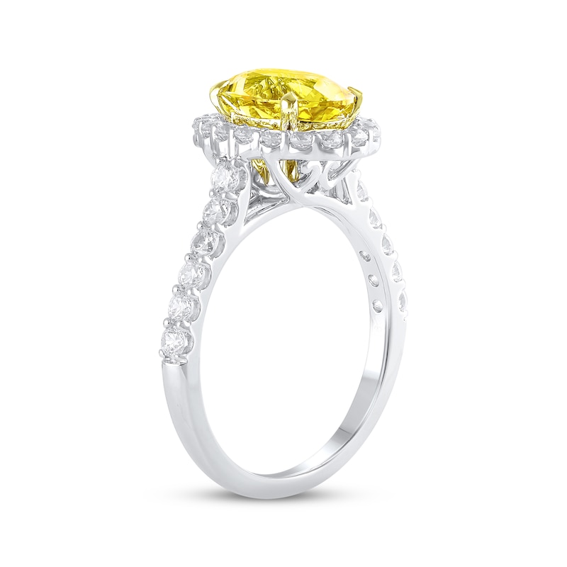Lab-Created Diamonds by Oval-Cut Yellow & White Halo Engagement Ring 2-3/4 ct tw White Gold Plated