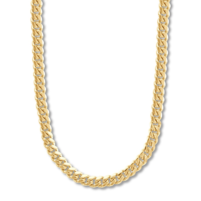 Solid Miami Cuban Curb Chain Necklace Yellow Gold Plated