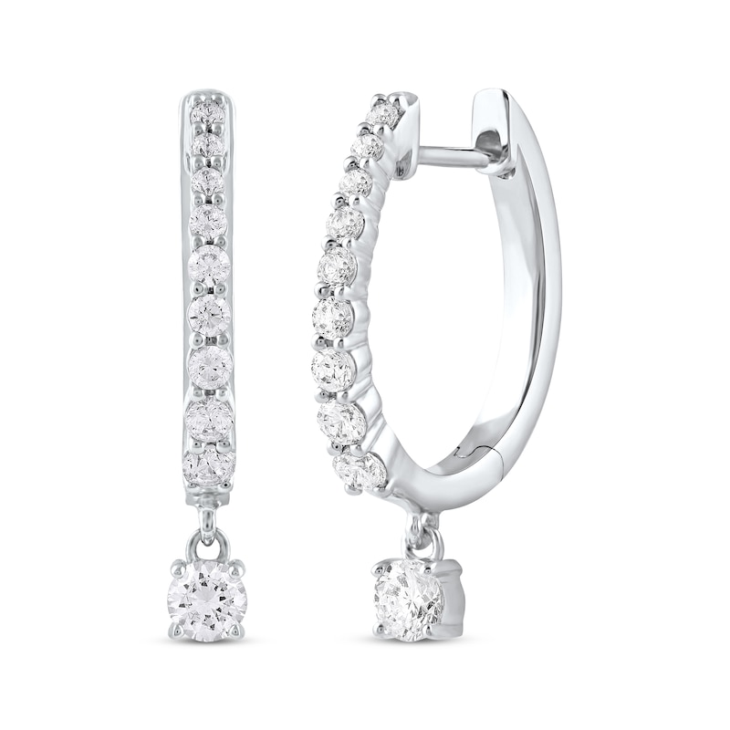 Unstoppable Love Diamond Hoop Dangle Earrings 3/4 ct tw White Gold Plated