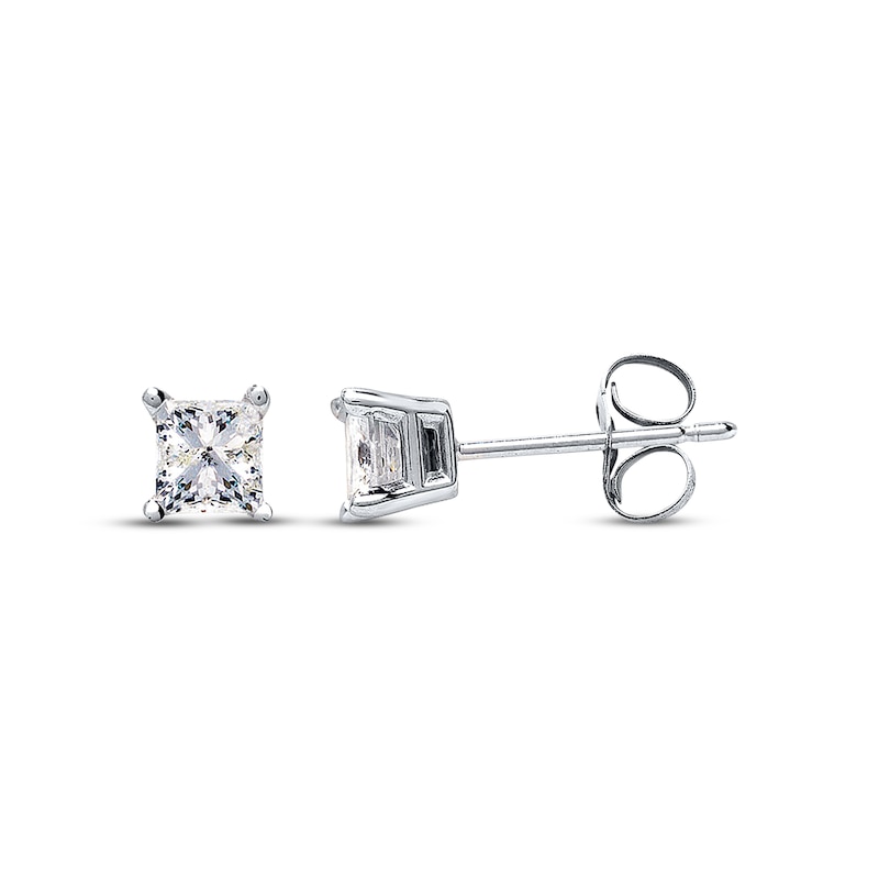 Diamond Solitaire Stud Earrings 3/4 ct tw Princess-cut White Gold Plated