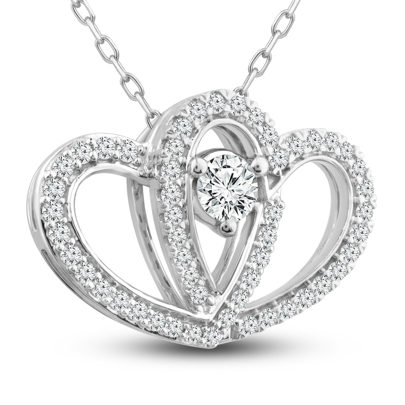 Two as One Diamond Heart Necklace 1/2 ct tw Round-Cut White Gold Plated 18