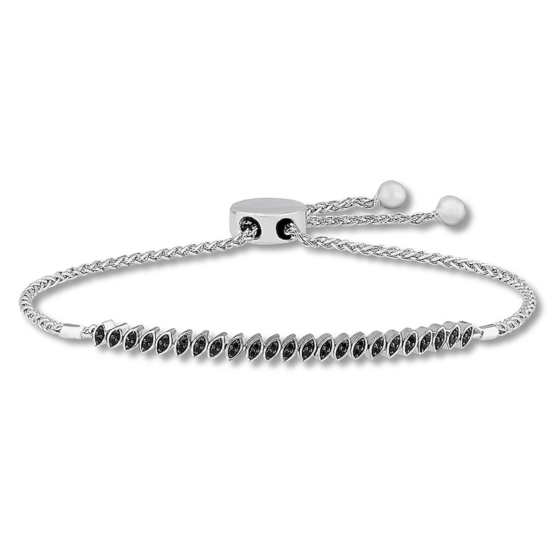 Black Diamond Bolo Bracelet 1/2 ct tw Round-cut White Gold Plated 9.5