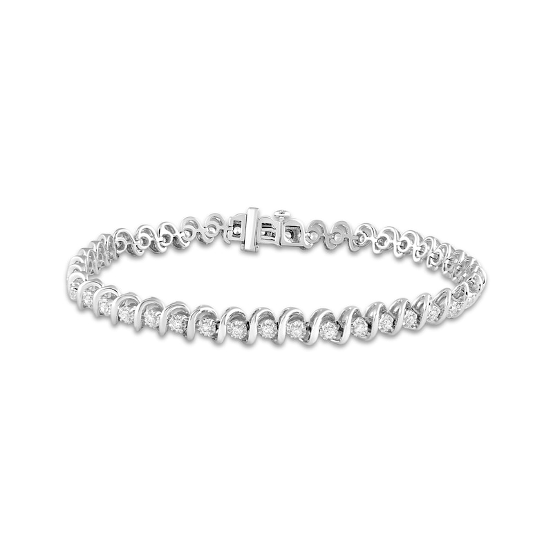 Diamond S-Link Bracelet 2 ct tw White Gold Plated 7