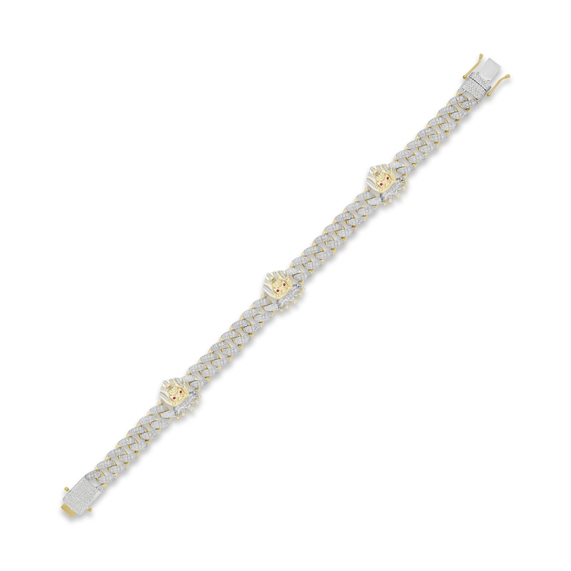 Men's Diamond & Lab-Created Ruby Lion Curb Chain Bracelet 1 ct tw Round-cut Yellow Gold Plated 8.5