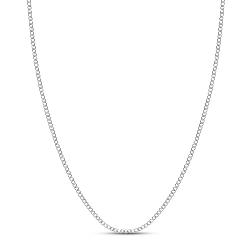 Solid Curb Chain Necklace 2.7mm White Gold Plated 16