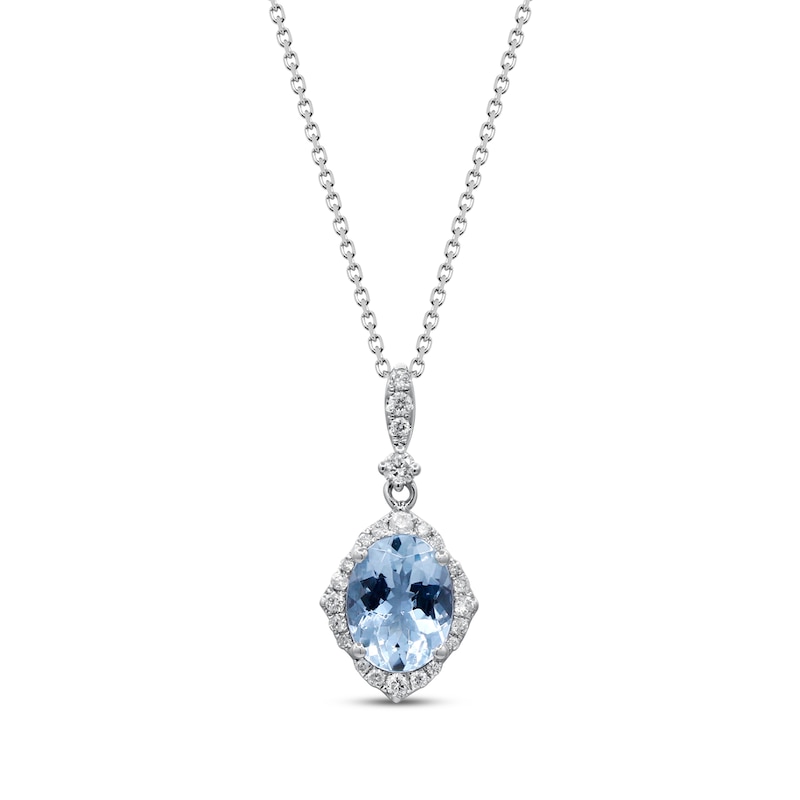Oval-Cut Aquamarine & Diamond Necklace 1/4 ct tw White Gold Plated 18