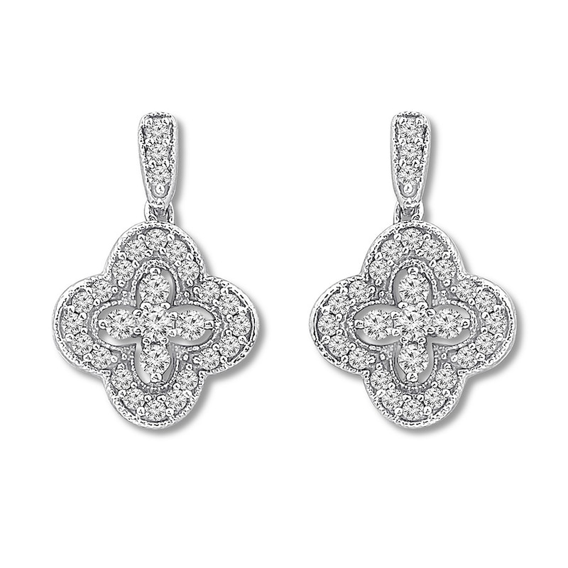Diamond Drop Earrings 3/4 ct tw Round-cut White Gold Plated