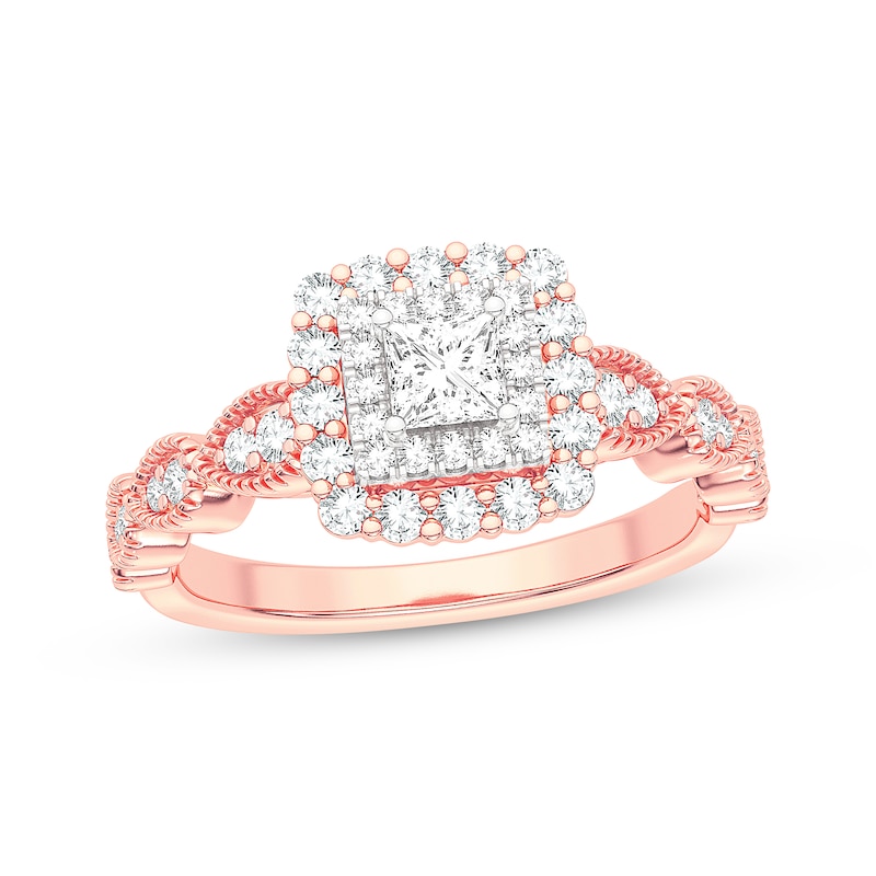 Princess-Cut Diamond Double Frame Engagement Ring 1/2 ct tw Rose Gold Plated