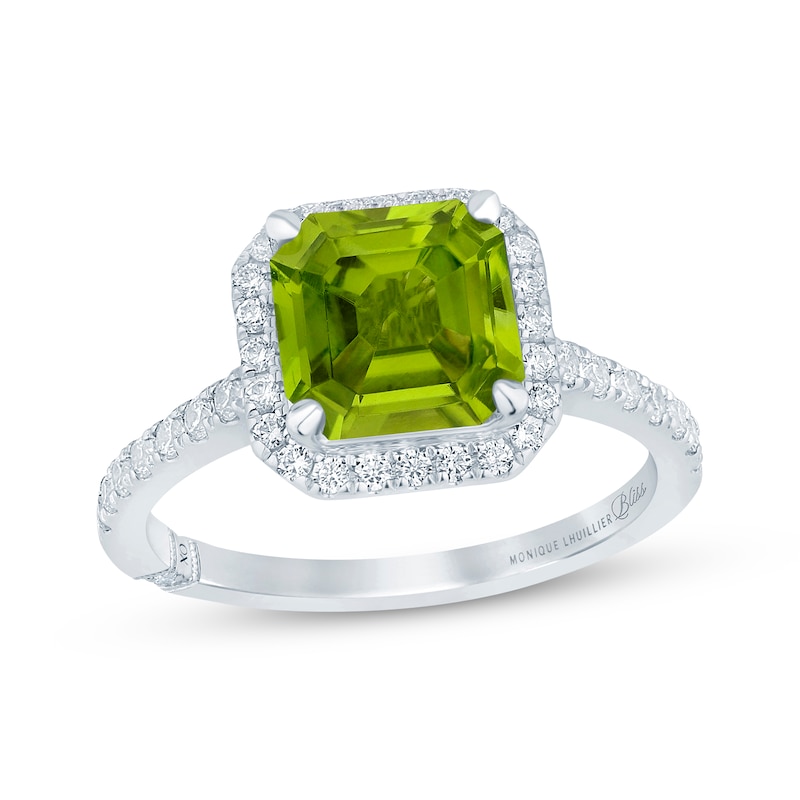 Monique Lhuillier Bliss Emerald-Cut Peridot & Diamond Engagement Ring 1/2 ct tw White Gold Plated
