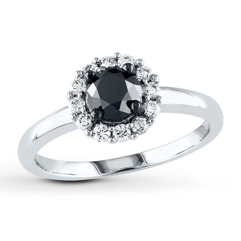 Black Diamond Ring 1 ct tw Round-cut White Gold Plated