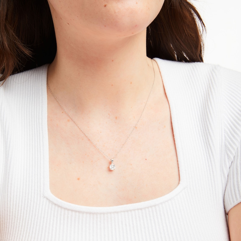 Diamond Solitaire Necklace 1 ct tw Round-cut White Gold Plated 18