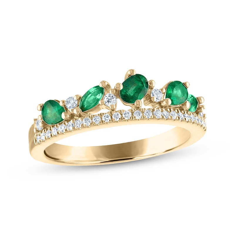 Emerald & Diamond Anniversary Band 1/6 ct tw Round-cut Yellow Gold Plated