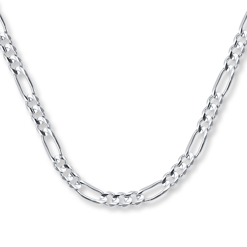 Solid Figaro Chain Necklace White Gold Plated 24