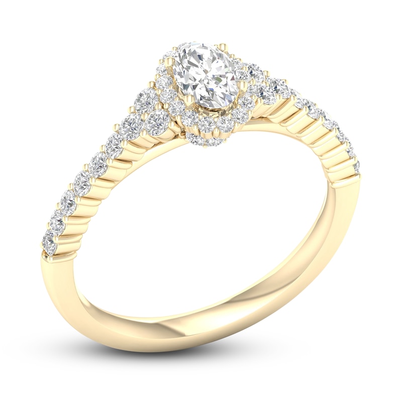 Diamond Engagement Ring 3/4 ct tw Oval & Round Yellow Gold Plated