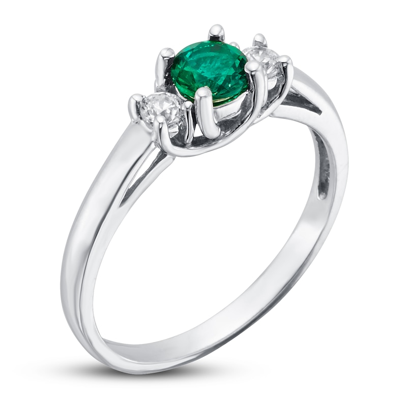 Certified Emerald & Diamond Ring 1/8 ct tw White Gold Plated
