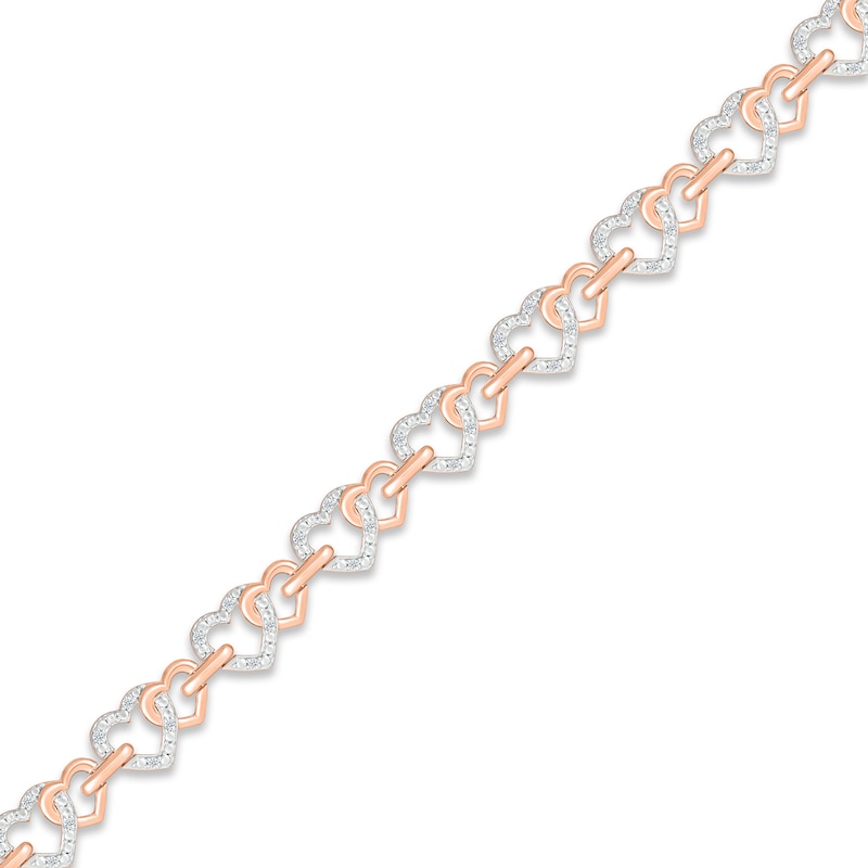 Diamond Linked Heart Bracelet 1/4 ct tw Round-cut Rose Gold Plated 7.5