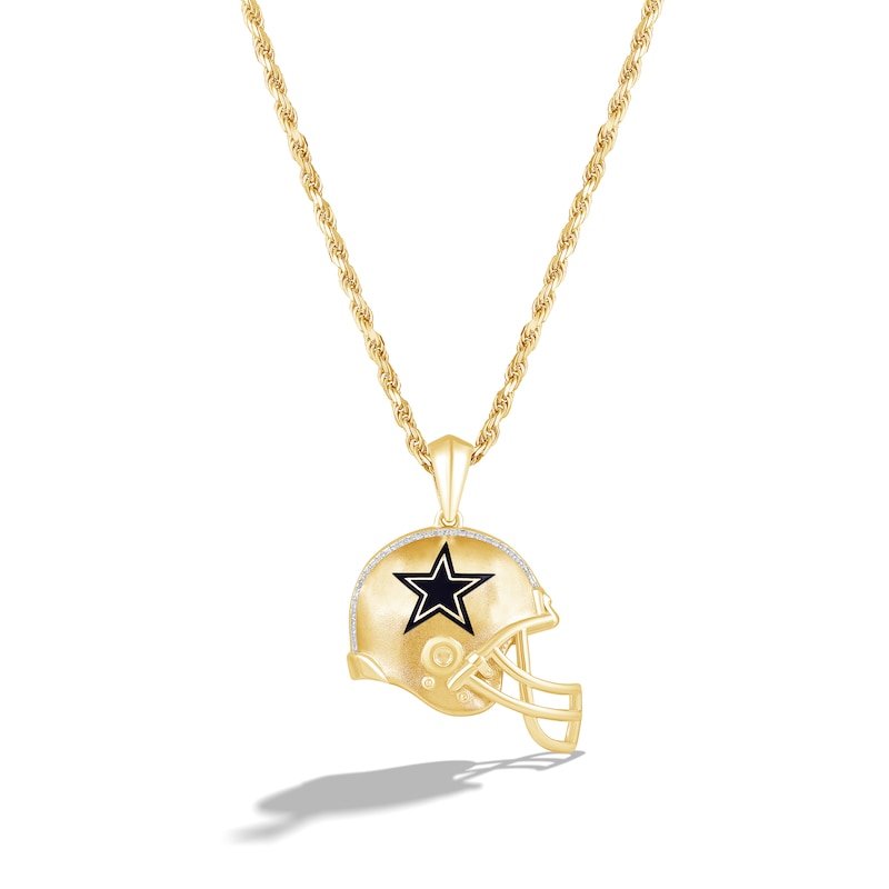 True Fans Dallas Cowboys 1/20 CT. T.W. Diamond Helmet Necklace in Yellow Gold Plated