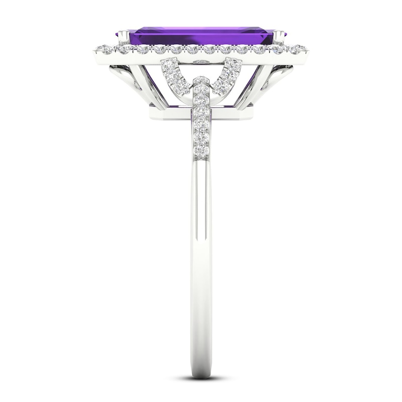 Amethyst & Diamond Ring 1/5 ct tw White Gold Plated