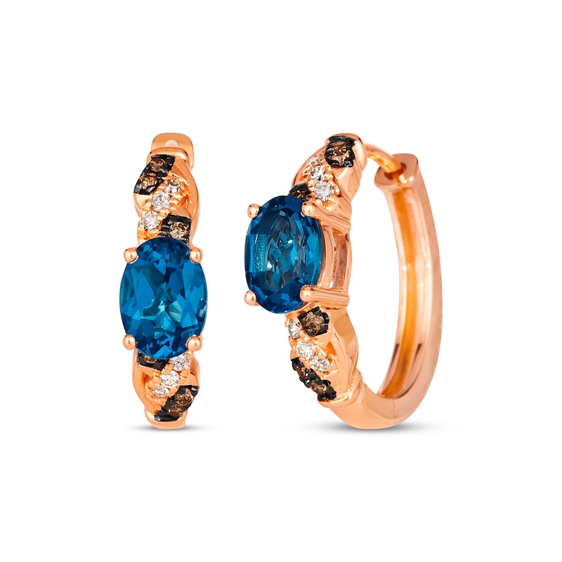 Le Vian Blue Topaz Hoop Earrings 1/6 ct tw Diamonds Strawberry Gold Plated