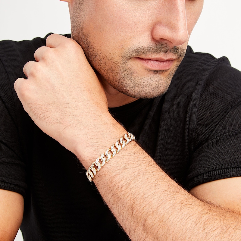 Men's Cuban Curb Chain Bracelet 2 ct tw Diamonds Yellow Gold Plated 8.5