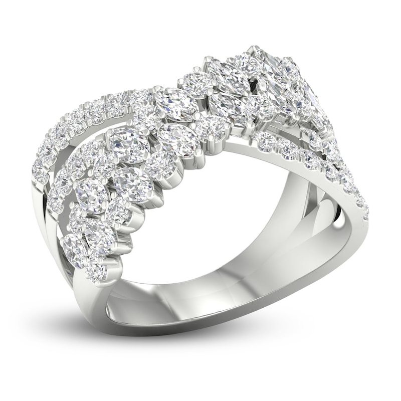 Diamond Crossover Ring 1-1/2 ct tw Round & Marquise-cut White Gold Plated