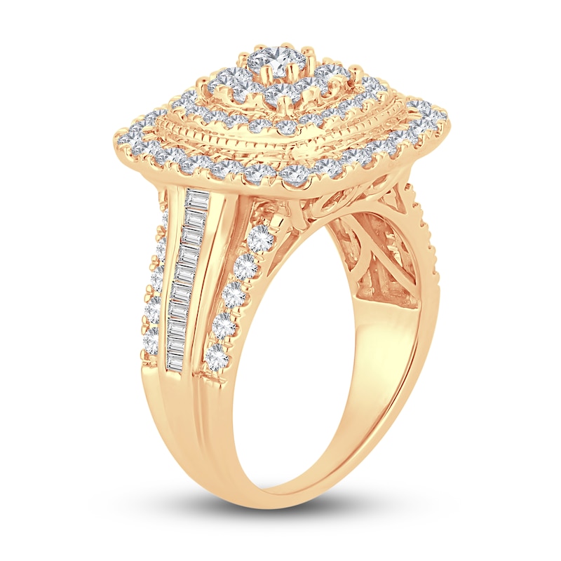 Diamond Engagement Ring 2 ct tw Round & Baguette-Cut Yellow Gold Plated