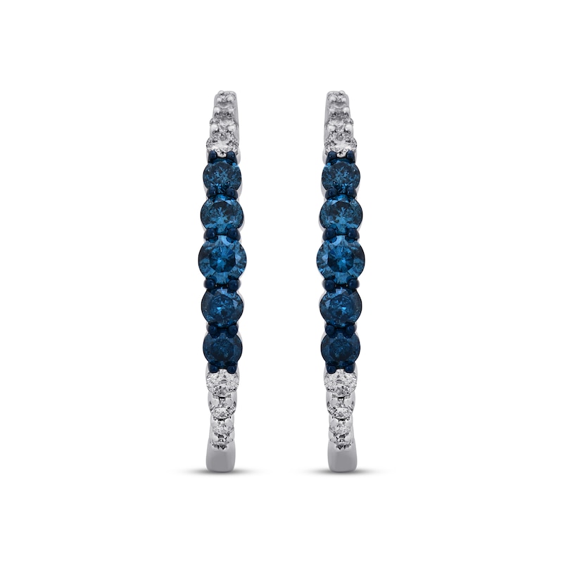 Blue & White Diamond Hoop Earrings 1 ct tw Round-cut White Gold Plated