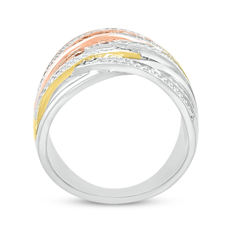 Diamond Multi-Row Crisscross Ring 1/2 ct tw Silver Plated & Two-Tone Gold Plated