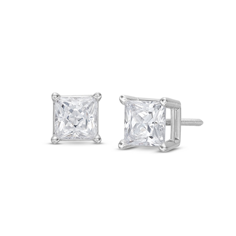 Diamond Earrings 1-1/2 ct tw Princess-cut White Gold Plated