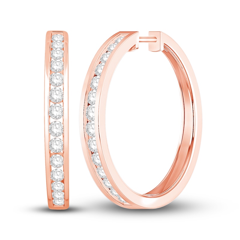 Diamond Hoop Earrings 1 ct tw Round-cut Rose Gold Plated