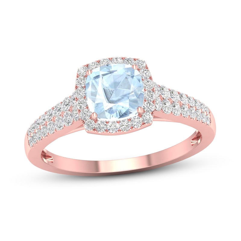 Aquamarine & Diamond Engagement Ring 1/3 ct tw  Cushion-cut Rose Gold Plated