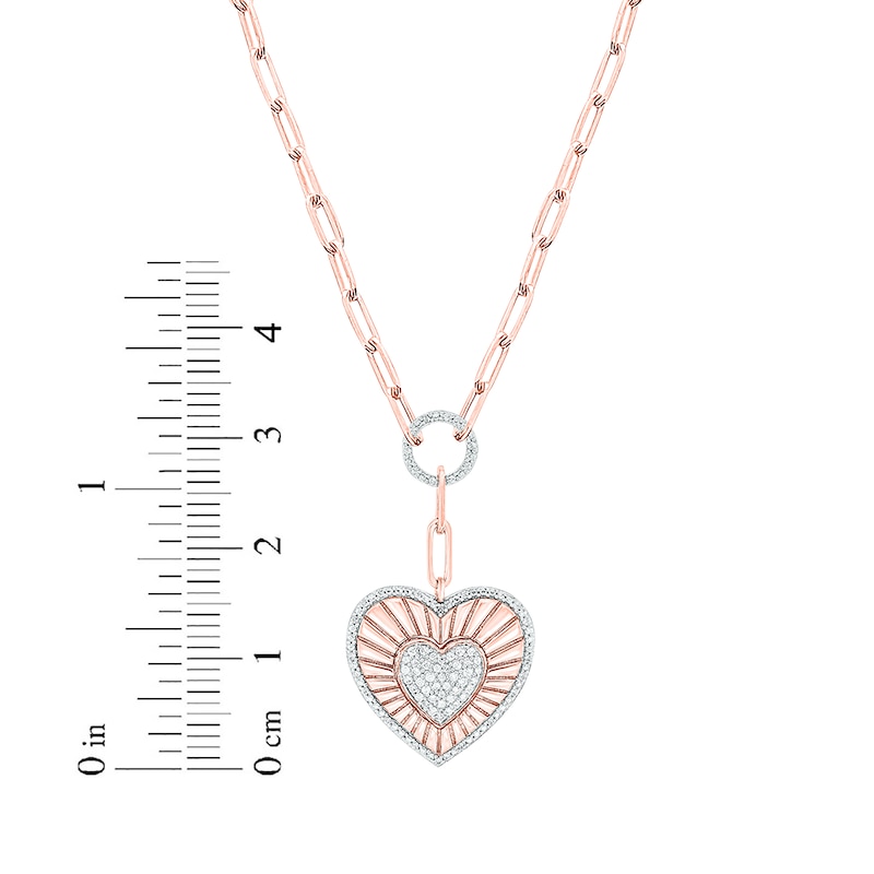 Round-Cut Diamond Heart Charm Paperclip Chain Y-Drop Necklace 1/4 ct tw Rose Gold Plated 18”