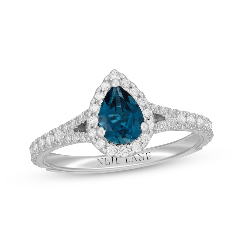 Neil Lane Pear-Shaped London Blue Topaz & Diamond Engagement Ring 1/2 ct tw White Gold Plated