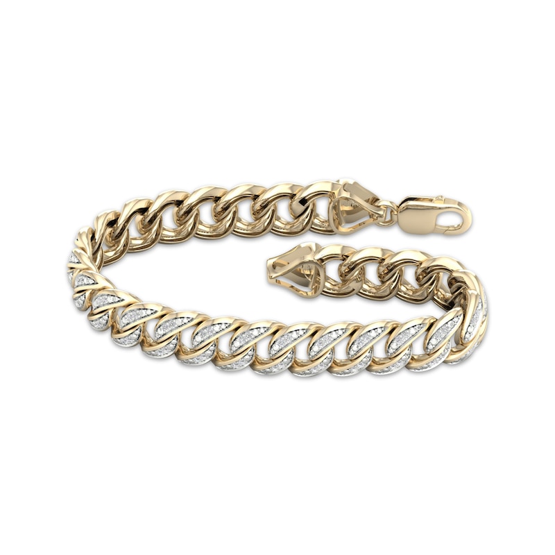 Men's Cuban Curb Chain Bracelet 2 ct tw Diamonds Yellow Gold Plated 8.5