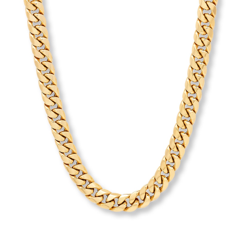 Hollow Miami Cuban Chain Necklace Yellow Gold Plated 22