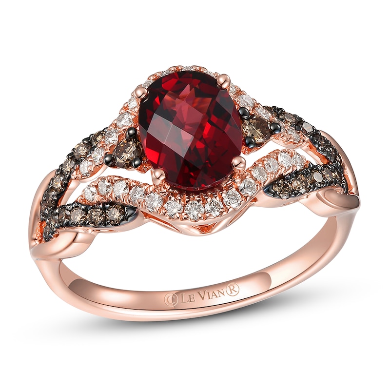 Le Vian Garnet Ring 3/8 ct tw Diamonds Strawberry Gold Plated