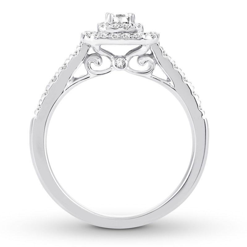 Diamond Engagement Ring 1/2 ct tw Emerald & Round White Gold Plated