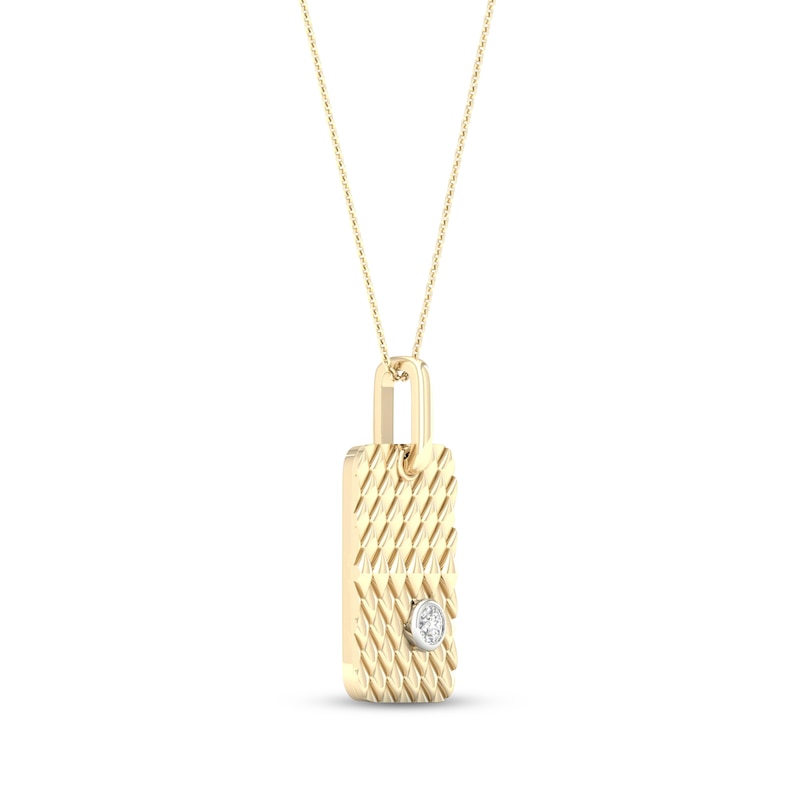 Diamond Solitaire Bezel Quilted Dog Tag Necklace 1/4 ct tw Round-cut Yellow Gold Plated 18