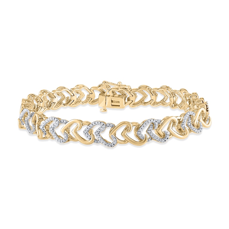 Diamond Heart Link Bracelet 1 ct tw Round-cut Yellow Gold Plated 7