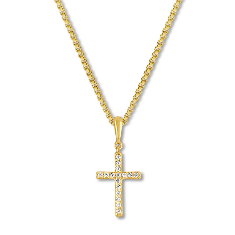 Diamond Cross Necklace 1/15 ct tw Round-cut Yellow Gold Plated