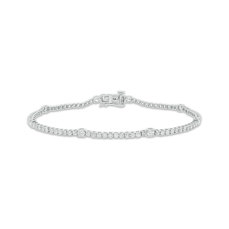 Diamond Station Tennis Bracelet 2-1/3 ct tw White Gold Plated 7