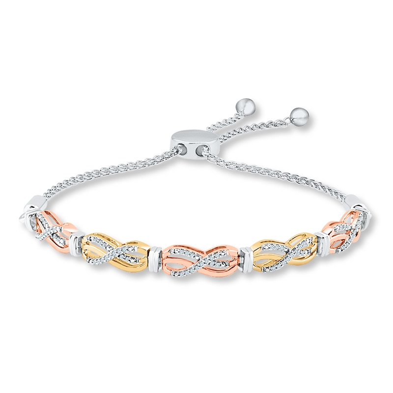 Bolo Bracelet 1/5 ct tw Diamonds Tri-Tone Gold Plated 9.5