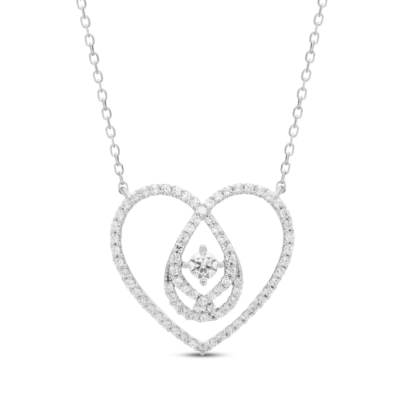 Love Entwined Diamond Looping Heart Necklace 1/3 ct tw White Gold Plated 18