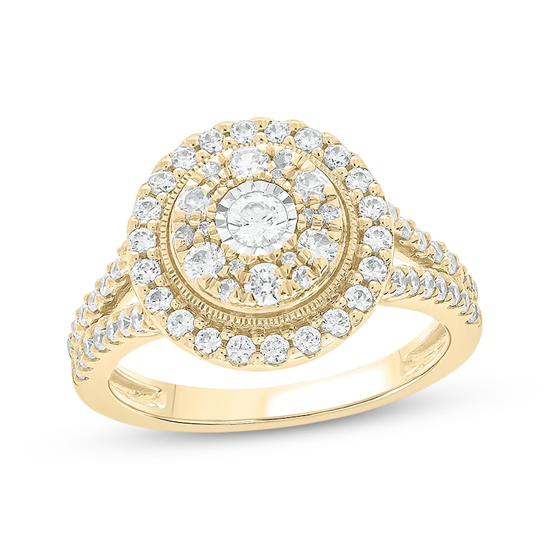 Round-Cut Diamond Double-Frame Engagement Ring 1 ct tw Yellow Gold Plated