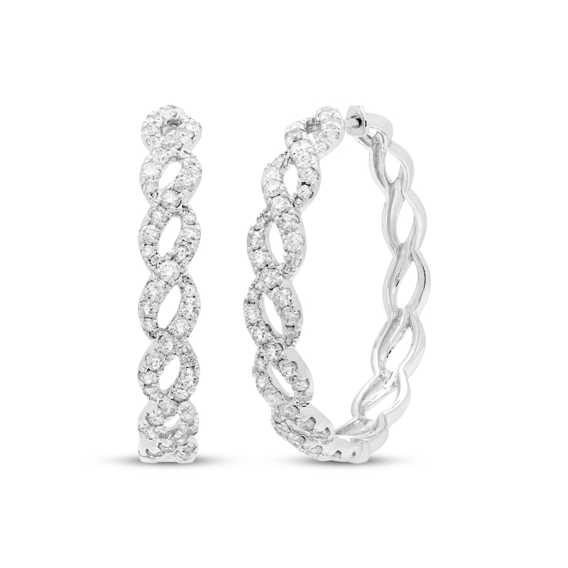 Diamond Twist Hoop Earrings 2 ct tw White Gold Plated