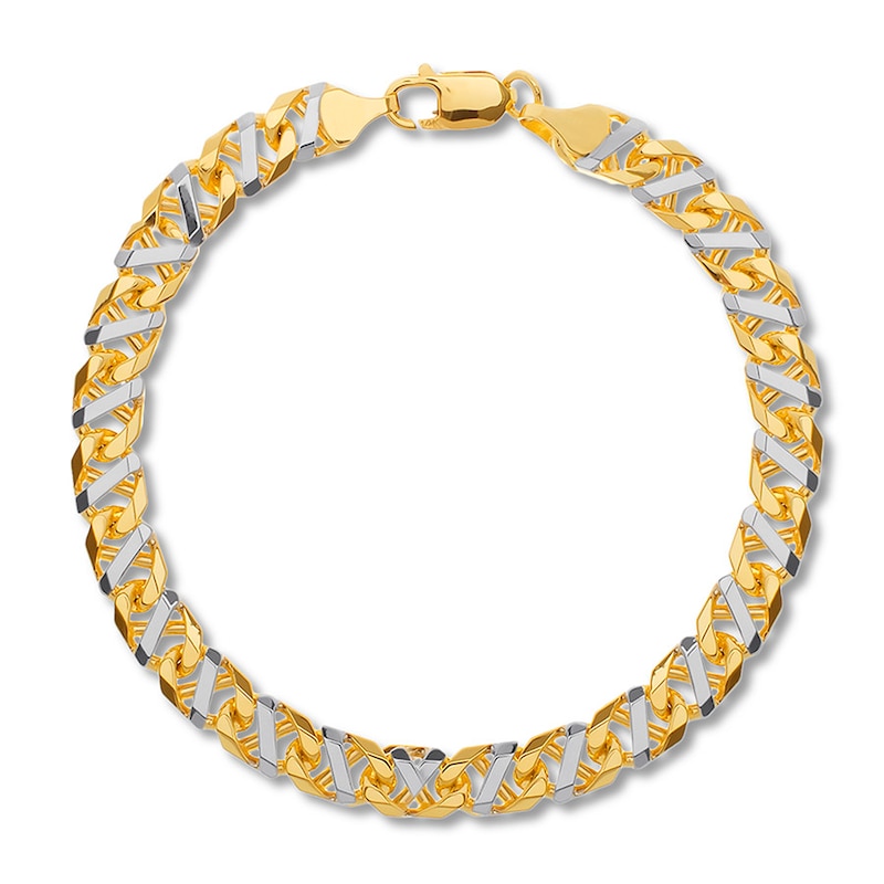 Solid Link Bracelet Two-Tone Gold Plated 8.5