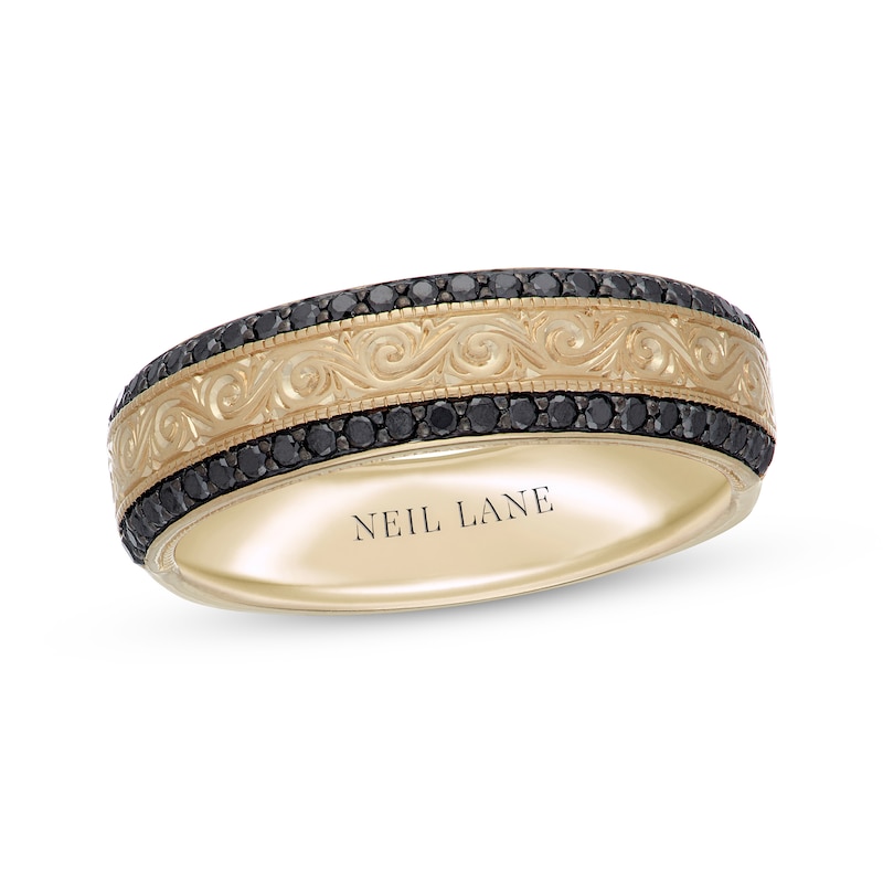 Neil Lane Men's Black Diamond Wedding Band 1/2 ct tw Round-Cut Yellow Gold Plated